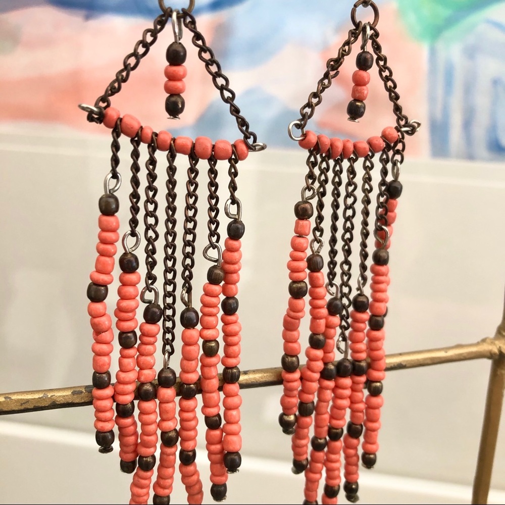 Coral Beaded Dangle Earrings